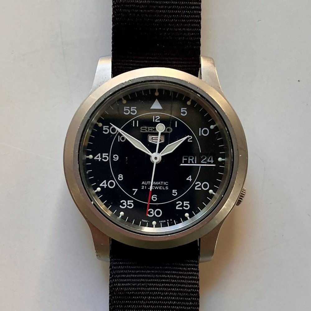 Men's Seiko 5 Automatic Stainless Steel Watch with Black Nylon Strap